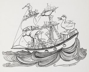 Um navio tripulado por ratos e capitaneado por um pato. de Arthur Rackham