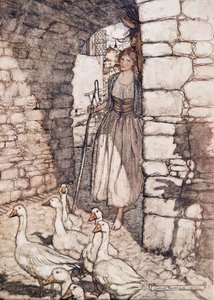Ai! Querida Falada, lá você enforcou ..., de Os Contos de Fadas dos Irmãos Grimm, pub. 1909 de Arthur Rackham