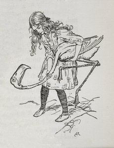 Alice a jogar croquete com um flamingo de Arthur Rackham