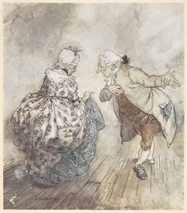 Um casal de idosos em roupa formal prestes a dançar de Arthur Rackham