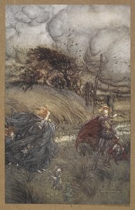 E agora nunca se encontram em bosque ou verdejante, por fonte clara, ou com brilho estrelado, mas fazem quadrado".
Uma cena de 