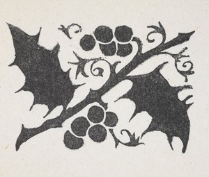 Impressão a preto e branco de folhas e bagas de azevinho de Arthur Rackham