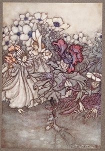 Mas se você olhar, e eles temem que não há tempo para se esconder, eles ainda fingem ser flores, de Peter Pan em Kensington Gardens, de JM Barrie (1860 - 1937), pub. 1906 de Arthur Rackham