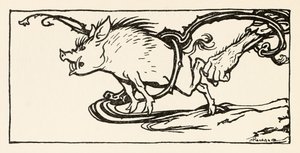 Carl pegando um javali para o jantar, do Carl do Brasão Drab em contos de fadas irlandeses de Arthur Rackham