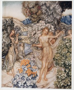 Venha, ninfas temperadas, e ajude a celebrar um contrato de amor verdadeiro, ilustração de William Shakespeares The Tempest, pub. 1926 de Arthur Rackham