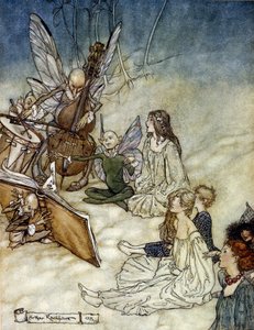 Elfos Tocando Ilustração Musical de Arthur RACKHAM (1867-1939) para The Dream of a Summer Night de William SHAKESPEARE de Arthur Rackham