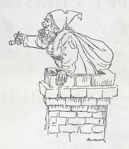 O Pai Natal a descer por uma chaminé de Arthur Rackham