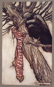 Durante anos, ele enchera as meias de Peter Pan em Kensington Gardens, de JM Barrie (1860 - 1937), pub. 1906 de Arthur Rackham