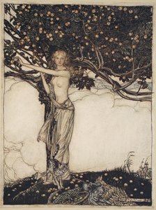 Freia, a ilustração da feira "The Rhinegold and the Valkyrie". de Arthur Rackham
