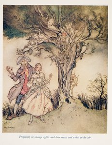 Freqüentemente ver visões estranhas, e ouvir música e vozes no ar .. de The Legend of Sleepy Hollow por Washington Irving (1783 - 1859), pub. 1928 de Arthur Rackham