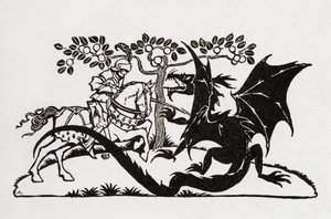 George e o Dragão. Do livro English Fairy Tales retold by F.A. Steel com ilustrações de Arthur Rackham, publicado em 1927. de Arthur Rackham