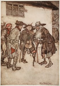 Ele logo encontrou muitos de seus antigos comparsas, embora todos os piores pelo desgaste do tempo, de Rip Van Winkle de Washington Irving, pub. 1910 de Arthur Rackham