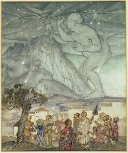 Hércules apoiando o céu no lugar de Atlas de Arthur Rackham