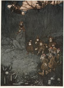 Seu pai os tinha visto em seus velhos vestidos holandeses tocando em bolinhas de gude, de Rip Van Winkle, de Washington Irving, pub. 1910 de Arthur Rackham