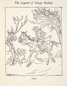 Ichabod Crane escapando do Cavaleiro Sem Cabeça, de The Legend of Sleepy Hollow por Washngton Irving (1783 - 1859), pub. 1928 de Arthur Rackham