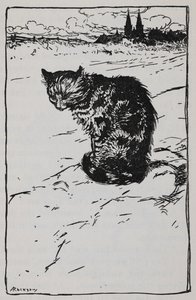 Ilustração de um gato de The Bremen Town Musicians. de Arthur Rackham