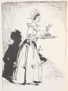 Ilustração de uma mulher carregando um pudim de Natal de Arthur Rackham