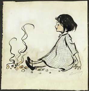 Little Polly Flinders (caneta e tinta e wc no papel) de Arthur Rackham