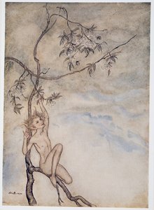 Alegre, felizmente eu vou viver agora sob a flor que paira sobre o galho, ilustração de William Shakespeares The Tempest, pub. 1926 de Arthur Rackham
