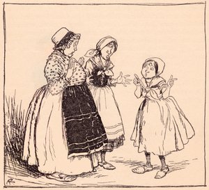 Agora já sei porque é que aquela coisa de empertigado ali não come. Ilustração de Arthur Rackham de Grimm