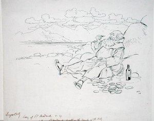 Agora St. Medard morava nas margens do Nilo", ilustração de "The Ingoldsby Legends, ou Mirth and Marvels", de Thomas Ingoldsby, publicada em 1898 (caneta e tinta sobre papel) de Arthur Rackham