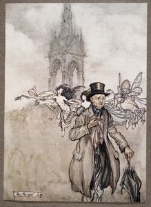O velho sr. Salford era uma senhora de caranguejo de um velho cavalheiro que perambulava o dia inteiro nos Jardins, de Peter Pan em Kensington Gardens, de JM Barrie (1860 - 1937), pub. 1906 de Arthur Rackham