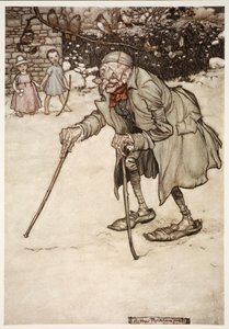 Ancião com duas varas, de Rip Van Winkle por Washington Irving, bar. 1910 de Arthur Rackham