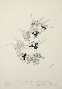 Uma das mais belas danças que você já viu, ilustração de The Zankiwank and the Bletherwitch, de SJ Adair Fitzgerald, publicada em 1896 (caneta e tinta) de Arthur Rackham