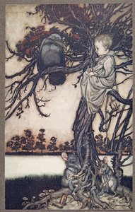 Coloque seu caso estranho antes de Old Solomon Caw, de Peter Pan em Kensington Gardens por JM Barrie (1860 - 1937), pub. 1906 de Arthur Rackham
