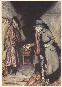 Scrooge em sua casa à noite de Arthur Rackham