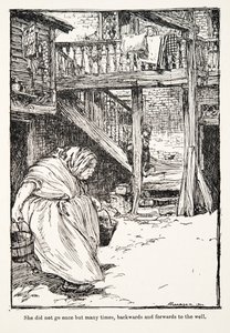 Ela não foi uma vez, mas muitas vezes, indo e voltando para o poço, de Os contos de fada dos irmãos Grimm, pub. 1909 de Arthur Rackham