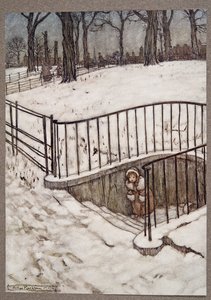 Ela correu para St Govers bem e escondeu .., de Peter Pan em Kensington Gardens por JM Barrie (1860 - 1937), pub. 1906 de Arthur Rackham