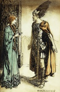 Siegfried encontra Gutrune: O Crepúsculo dos Deuses, 1911 de Arthur Rackham