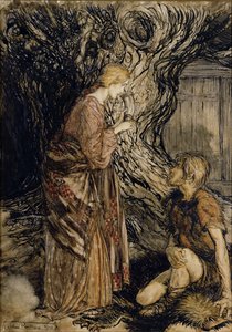 Siegmund e Sieglinde, ilustração de Rhinegold e Valquíria por Richard Wagner, Heinemann, 1910 (caneta e tinta com wc no papel) de Arthur Rackham