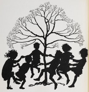 Silhueta de crianças a dançar à volta de uma árvore. de Arthur Rackham