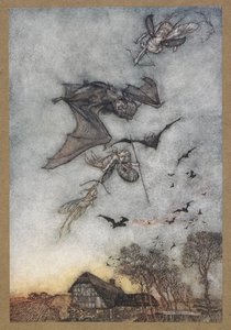 Alguma guerra com os ratos-verdade pelas suas asas de couro".
Uma cena de "A Midsummer Night