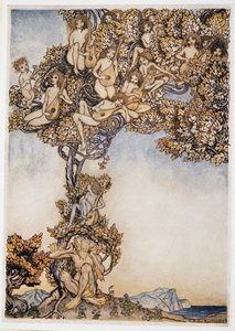 Às vezes, mil instrumentos de oscilação cantarolam sobre meus ouvidos, ilustração de William Shakespeares The Tempest, pub. 1926 de Arthur Rackham