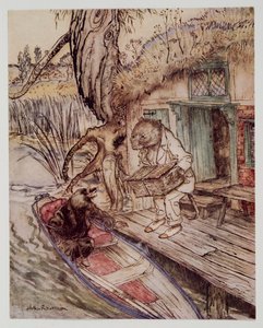 Sove que sob seus pés, ele observou para o Mole, quando ele passou para o barco, de Wind in the Willows por Kenneth Grahame (1859 - 1932), pub. 1940 de Arthur Rackham