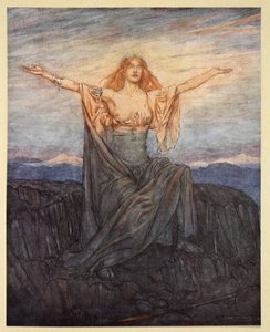 &39;Sol, eu te saúdo! Salve, ó luz! Salve, ó glorioso dia! &39;, Ilustração de&39; Siegfried e o Crepúsculo dos Deuses &39;, 1924 de Arthur Rackham