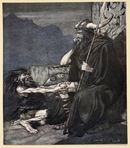 "Jura-me, Hagen, meu filho!", Ilustração de "Siegfried and the Twilight of the Gods", 1924 de Arthur Rackham