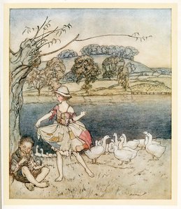 Esfarrapados dançando enquanto o goosherd canta, de English Fairy Tales, pub. 1922. de Arthur Rackham