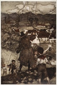Ensinou-os a fazer pipas, de Rip Van Winkle, de Washington Irving, pub. 1910 de Arthur Rackham
