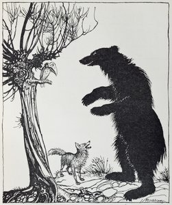 O Urso e a Raposa, ilustração de &39;Fábulas de Esopo&39;, publicada por Heinemann, 1912 de Arthur Rackham