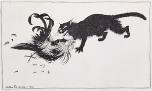 O Gato e o Galo, ilustração de &39;Fábulas de Esopo&39;, publicado por Heinemann, 1912 de Arthur Rackham