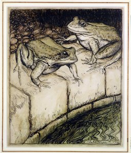 The Frogs and the Well, ilustração de Aesops Fables, publicado em 1912 (caneta e tinta e wc no papel) de Arthur Rackham