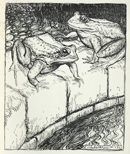 The Frogs and the Well, ilustração de &39;Fábulas de Esopo&39;, publicada por Heinemann, 1912