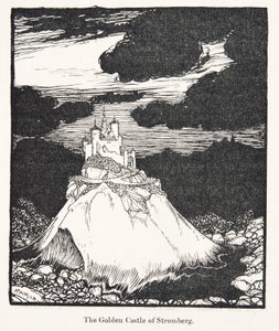 O castelo dourado de Stromberg, dos contos de fadas dos irmãos Grimm, bar. 1909 de Arthur Rackham