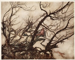 Os índios os consideravam a morada dos espíritos, de Rip Van Winkle, de Washington Irving, pub. 1910 de Arthur Rackham