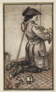 Os alfaiates liliputianos medem Gullliver para um novo terno de roupas, de Gullivers Travels por Jonathon Swift (1667 - 1745), pub. 1909 de Arthur Rackham