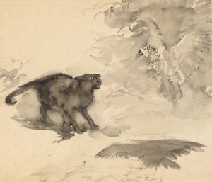 O Papagaio e o Gato (Esboço para "Boa Noite" de Eleanor Gates) de Arthur Rackham